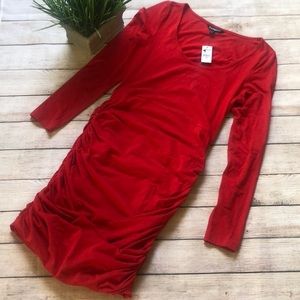 NWT Red Express Ruched Midi Dress M